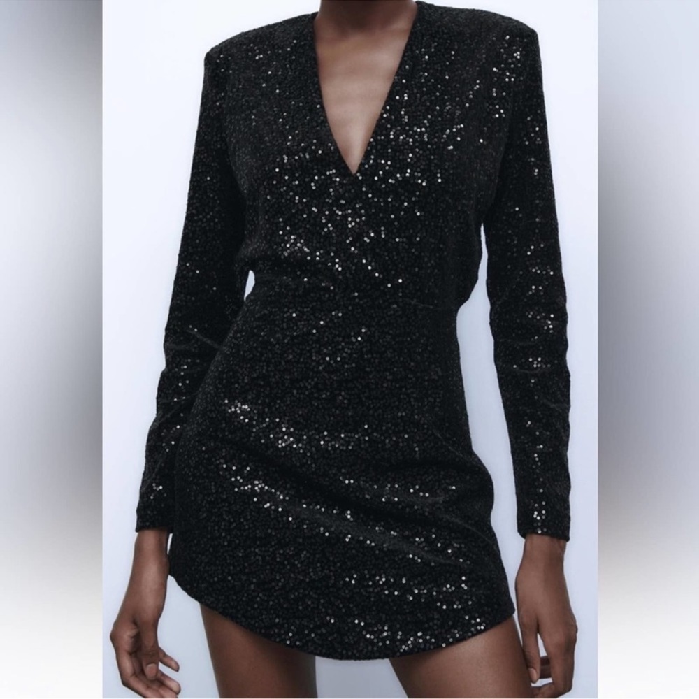 NWT Zara Black Sequin Short Dress.